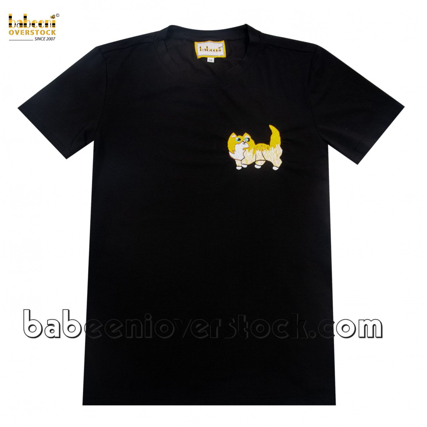 Embroidery cat women black t-shirt - BB2209